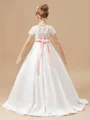 Ball Gown Scoop Sweep/Brush Train Satin Junior Bridemaid Dresses With Belt/Sash