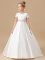 Ball Gown Scoop Sweep/Brush Train Satin Junior Bridemaid Dresses With Belt/Sash