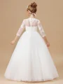 Ball Gown Scoop Floor-Length Tulle Junior Bridemaid Dresses With Appliques Lace