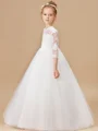 Ball Gown Scoop Floor-Length Tulle Junior Bridemaid Dresses With Appliques Lace