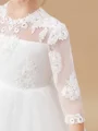 Ball Gown Scoop Floor-Length Tulle Junior Bridemaid Dresses With Appliques Lace