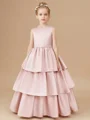 A-line Scoop Bowknot Floor-Length Satin Flower Girl Dress