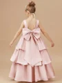 A-line Scoop Bowknot Floor-Length Satin Flower Girl Dress