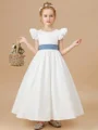 A-line Scoop Bowknot Ankle-Length Taffeta Flower Girl Dress