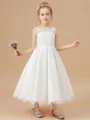 A-line Scoop Lace Ankle-Length Satin Flower Girl Dress