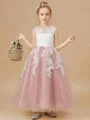 A-line Scoop Applique Floor-Length Tulle Flower Girl Dress