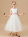 A-line Scoop Bowknot Ankle-Length Tulle Flower Girl Dress