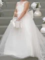 A-line Scoop Applique Sweep Train Tulle Flower Girl Dress