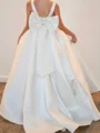 A-line Scoop Bowknot Sweep Train Satin Flower Girl Dress