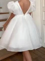 A-line Scoop Short Sleeves Ruffles Knee-Length Organza Flower Girl Dress