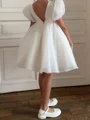 A-line Scoop Short Sleeves Ruffles Knee-Length Organza Flower Girl Dress