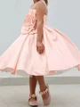 A-line Scoop Flower Tea-Length Satin Flower Girl Dress