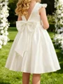 A-line Scoop Bowknot Knee-Length Satin Flower Girl Dress