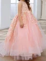 A-line Scoop Applique Sweep Train Tulle Flower Girl Dress