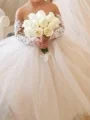Ball-Gown Off-the-Shoulder Long Sleeves Lace Court Train Tulle Flower Girl Dress