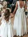 A-line Scoop Bowknot Floor-Length Satin Flower Girl Dress