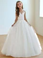 Ball-Gown Sweetheart Lace Sweep Train Tulle Flower Girl Dress