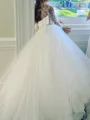 A-line High Neck Long Sleeves Bowknot Sweep Train Tulle Flower Girl Dress