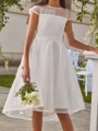 A-line Scoop Short Sleeves Bowknot Knee-Length Organza Flower Girl Dress