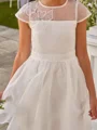 A-line Scoop Short Sleeves Bowknot Knee-Length Organza Flower Girl Dress