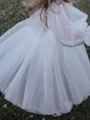 A-line Scoop Long Sleeves Bowknot Ankle-Length Tulle Flower Girl Dress