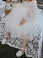 A-line Scoop Long Sleeves Bowknot Ankle-Length Tulle Flower Girl Dress
