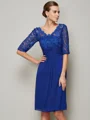 Sheath/Column V-neck Knee-Length Chiffon Mother of the Bride Dresses With Lace