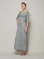 Sheath/Column V-neck Ankle-Length 30D Chiffon Mother of the Bride Dresses With Beading