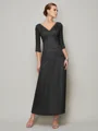Sheath/Column V-neck Ankle-Length 30D Chiffon Mother of the Bride Dresses With Beading