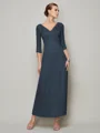 Sheath/Column V-neck Ankle-Length 30D Chiffon Mother of the Bride Dresses With Beading