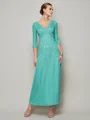 Sheath/Column V-neck Ankle-Length 30D Chiffon Mother of the Bride Dresses With Beading