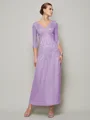 Sheath/Column V-neck Ankle-Length 30D Chiffon Mother of the Bride Dresses With Beading