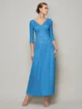 Sheath/Column V-neck Ankle-Length 30D Chiffon Mother of the Bride Dresses With Beading
