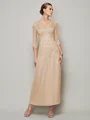 Sheath/Column V-neck Ankle-Length 30D Chiffon Mother of the Bride Dresses With Beading