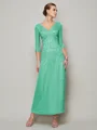 Sheath/Column V-neck Ankle-Length 30D Chiffon Mother of the Bride Dresses With Beading
