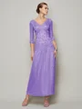 Sheath/Column V-neck Ankle-Length 30D Chiffon Mother of the Bride Dresses With Beading