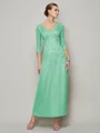 Sheath/Column V-neck Ankle-Length 30D Chiffon Mother of the Bride Dresses With Beading