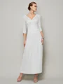 Sheath/Column V-neck Ankle-Length 30D Chiffon Mother of the Bride Dresses With Beading