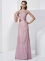 Sheath/Column High Neck Floor-Length Silk Like Satin Mother of the Bride Dresses With Lace