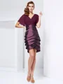 A-Line/Princess V-neck Knee-Length Taffeta Mother of the Bride Dresses With Ruffles