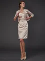Sheath/Column Square Knee-Length Satin Mother of the Bride Dresses With Beading