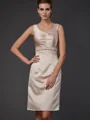 Sheath/Column Square Knee-Length Satin Mother of the Bride Dresses With Beading