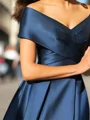A-line Off-the-Shoulder Pleated Tea-Length Satin Corset Mother of the Bride Dress
