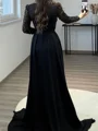 Sheath V-neck Long Sleeves Pleated Sweep Train Stretch Crepe Mother of the Bride Dress