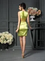 Sheath/Column Scoop Short/Mini Silk like Satin Mother of the Bride Dresses With Beading