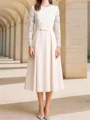 A-line Scoop Long Sleeves Ruffles Tea-Length Stretch Crepe Mother of the Bride Dress
