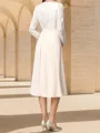 A-line Scoop Long Sleeves Ruffles Tea-Length Stretch Crepe Mother of the Bride Dress