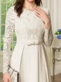 A-line Scoop Long Sleeves Ruffles Tea-Length Stretch Crepe Mother of the Bride Dress