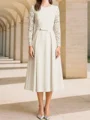 A-line Scoop Long Sleeves Ruffles Tea-Length Stretch Crepe Mother of the Bride Dress