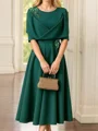 A-line Scoop 1/2 Sleeves Ruffles Tea-Length Mother of the Bride Dress